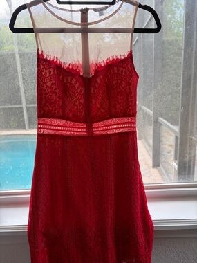 Guess Red Lace Chemise with Illusion Mesh Yoke